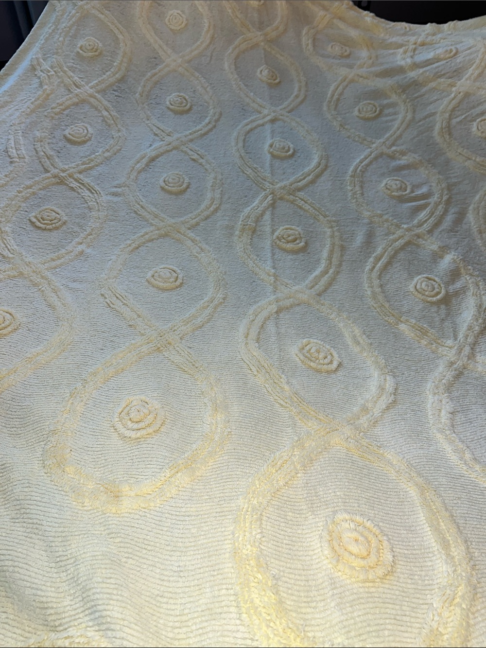 Light yellow butter Chenille Decorative Throw with Raised Rosette Pattern